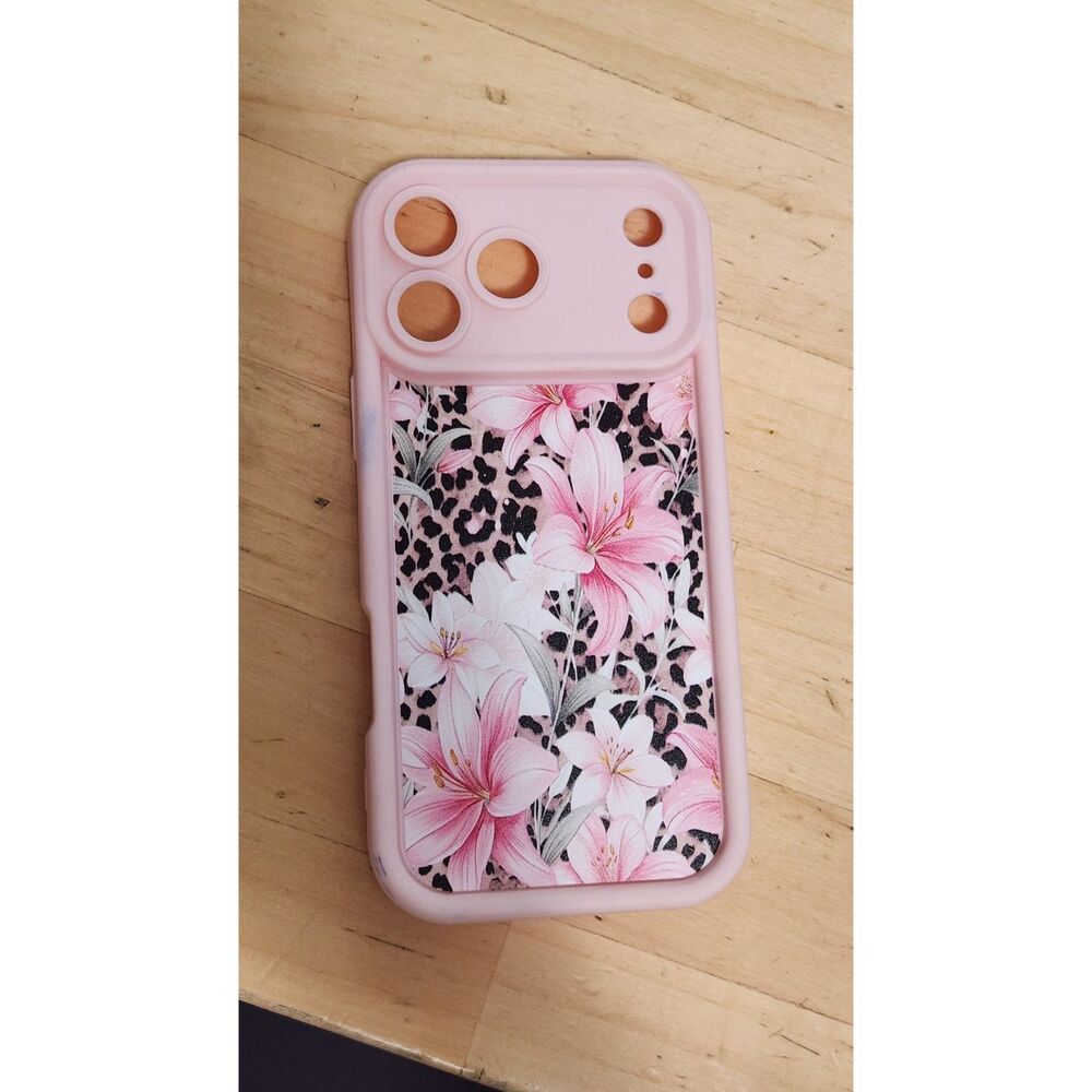 Cute Pink Lily Flower & Leopard Print iPhone 14 Pro Max case